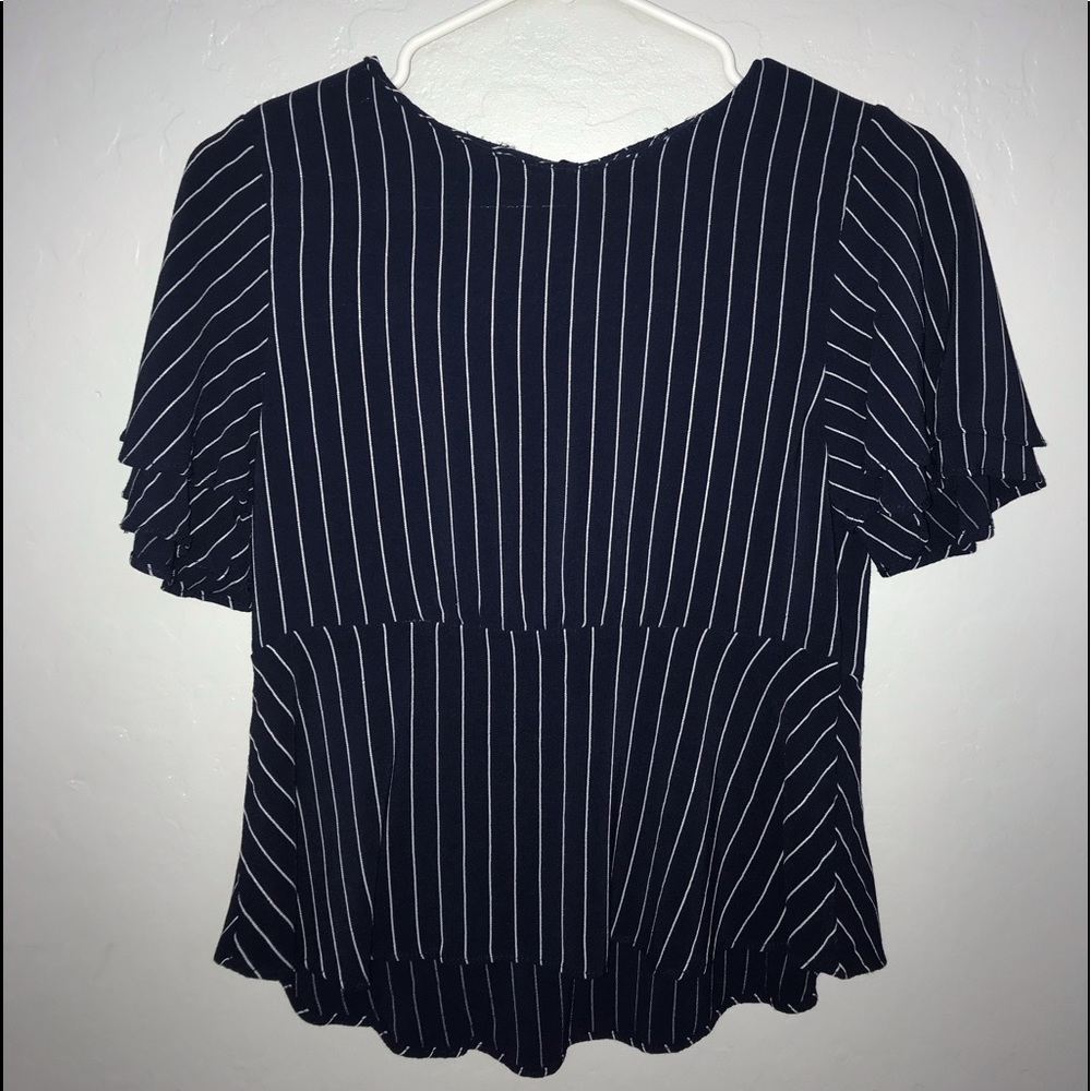 Dillards navy blue and white striped blouse, size medium, never worn but no tags